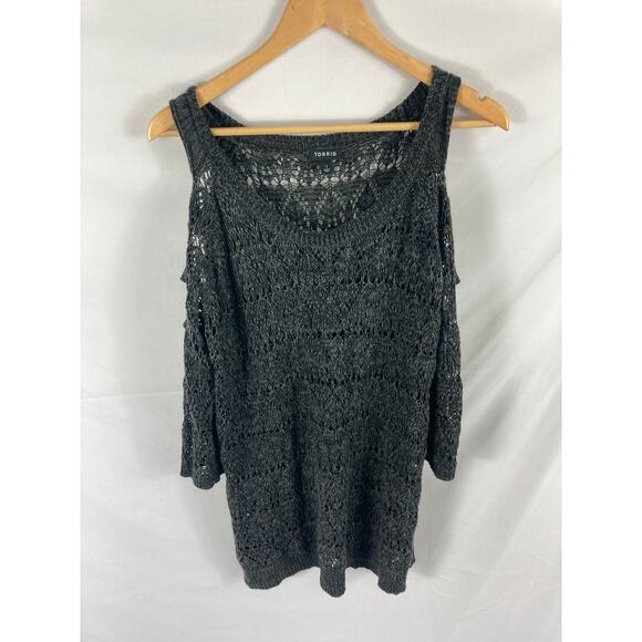 Torrid Grey Ladder & Pointelle Knit Sweater Size 1X - Picture 3 of 8